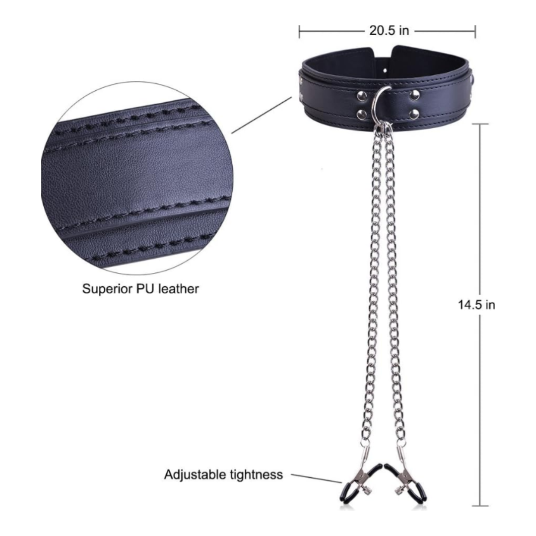 Collar de Cuero con Pinzas para Pezones