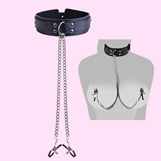 Collar de Cuero con Pinzas para Pezones